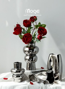 陌歌   北欧轻奢电镀摆件艺术感花瓶客厅电视柜玄关家Y居软装饰品