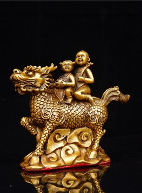 铜麒麟摆件一对纯l铜麒麟送子工艺品家用客厅卧室装饰品招财工艺