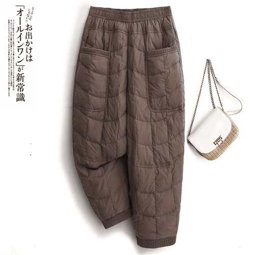 东北零下40度防寒羽绒棉裤女外穿冬季妈妈裤子高腰显瘦直筒哈伦裤