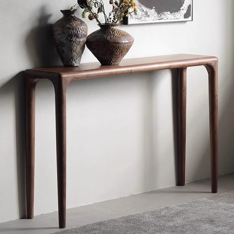 新中式玄a关桌客厅靠墙玄关柜黑胡桃木中堂老榆木供桌入户条案几