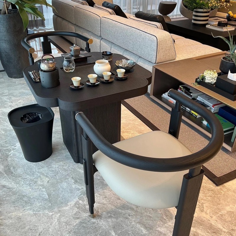 新中式阳b台茶桌高端新款实木黑色海棠桌现代简约胡桃木小户型茶