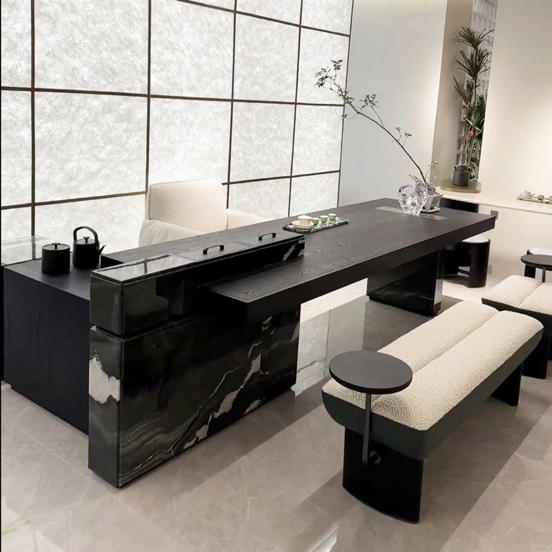 新中式北美黑胡桃m实木岩板茶桌椅组合现代简约轻奢会客功夫泡茶