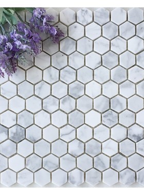 白色六角马赛克瓷砖阳台大理石卡拉拉白六边形石材卫生.间墙贴浴