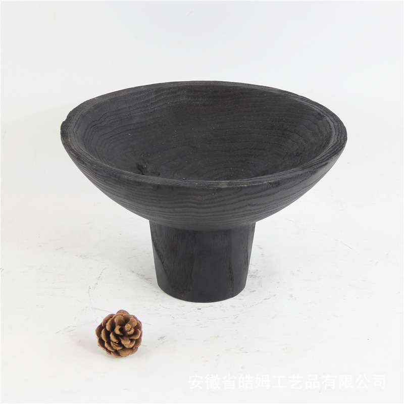 厂家销售手工创意新中式碳化栗木托盘果盘家居别墅艺术装饰摆件