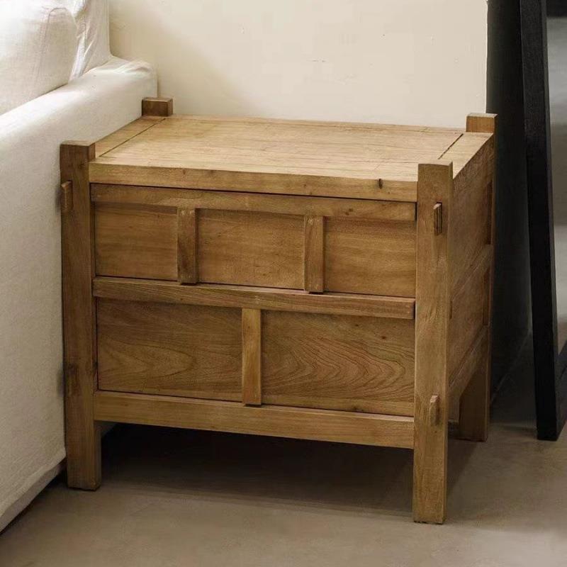 老榆木床头柜实木收纳柜仿古民宿床头储物收纳柜盆栽夜灯放置柜