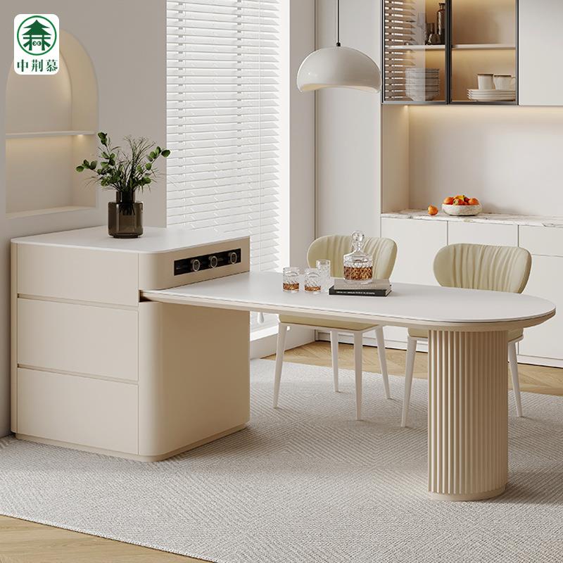 岩板岛台餐桌一体可伸缩多功能家用茶台开放式西厨厨房水槽中导台