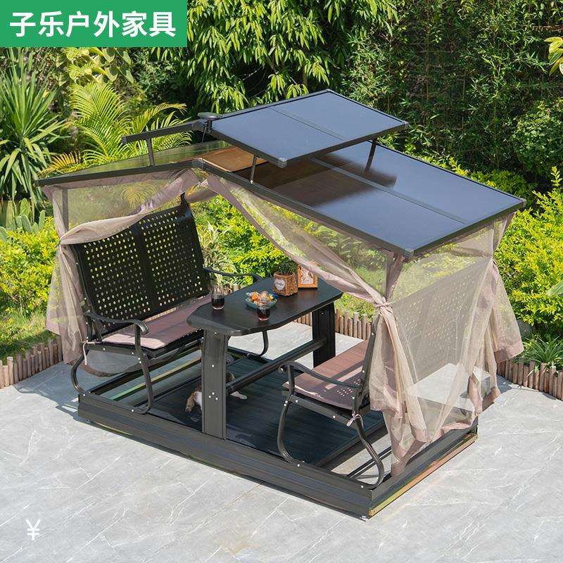 户外秋千庭院铸铝动力四人摇摇椅铝合金吊椅阳台家用室外休闲摇椅