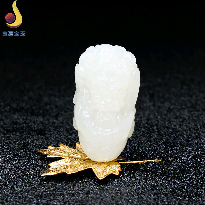 手工制作新疆和田生肖龙三通生肖霸王龙头一体佛头串珠手链配饰
