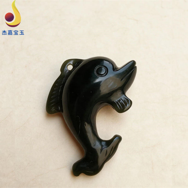 【爱恋】和田玉青玉海豚吊坠卡通小鱼挂件塔青细料玉石玉佩男女