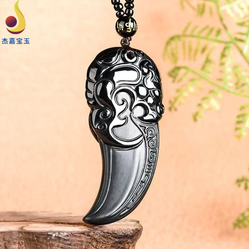 和田玉龙牙之刃龙图腾玉石吊坠时尚挂件玉坠挂件男女款礼物带证书