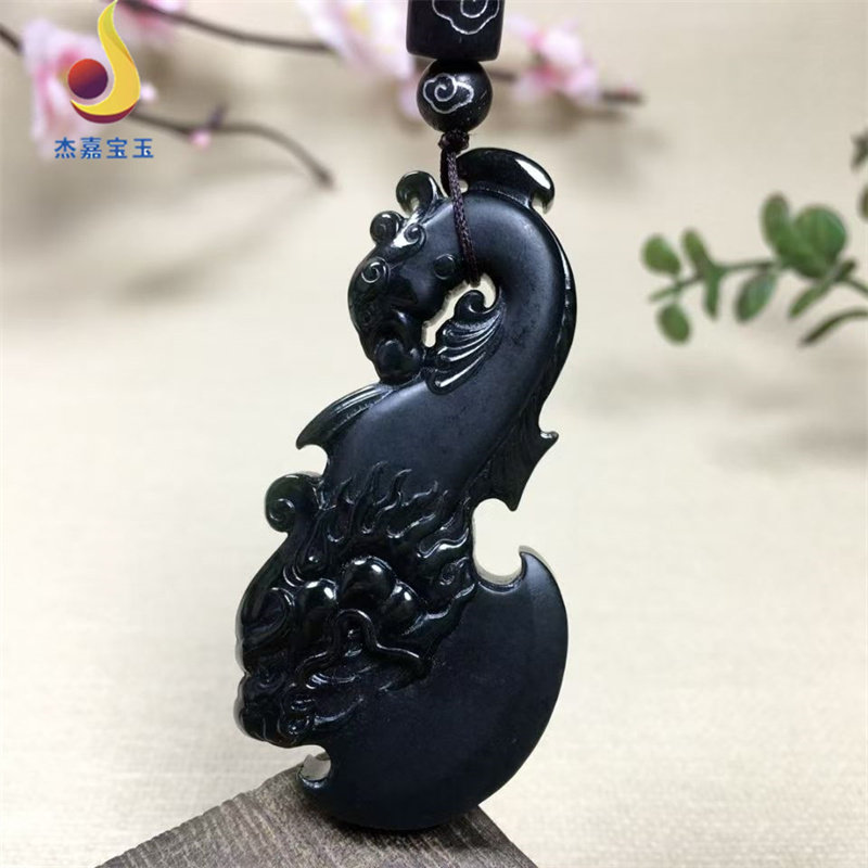 【府上有龙】新疆和田青玉生肖龙有凤吊坠男女款龙凤呈祥神斧项链