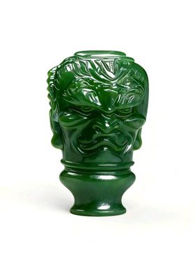 【一念之间】手工制作和田玉玉石一体三通佛头文玩配饰配饰证书