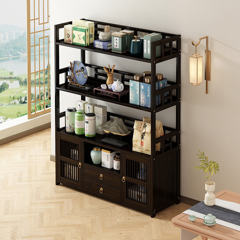 茶架子置物架茶i叶柜博古架实木中式茶水柜茶室茶桌边柜茶具展示
