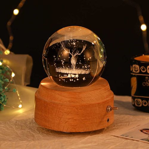 新年礼物发条音乐盒n八音盒旋转水晶球小夜灯生日送女生闺蜜女朋