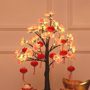 扮 饰品桃花树摆件带灯发光树室内桌面柜Z台节日装 元 旦春节新年装