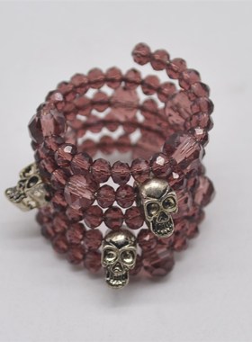 时尚简约中性风手工串珠水u晶多层戒指辣妹甜酷嘻哈骷髅头超美饰