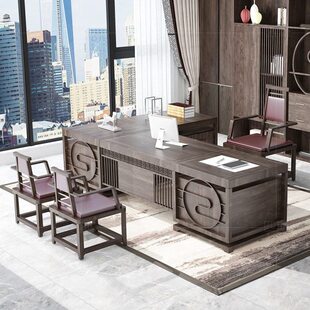 椅简约办公桌老板桌总裁桌经理桌新中式实木大班台大气办公桌组合