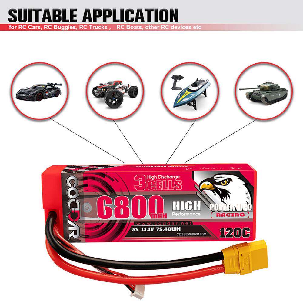 鹰氪CODDAR 6800mAh 3S 11.1V 120C 1/8遥控RC硬壳车模锂电池EC5