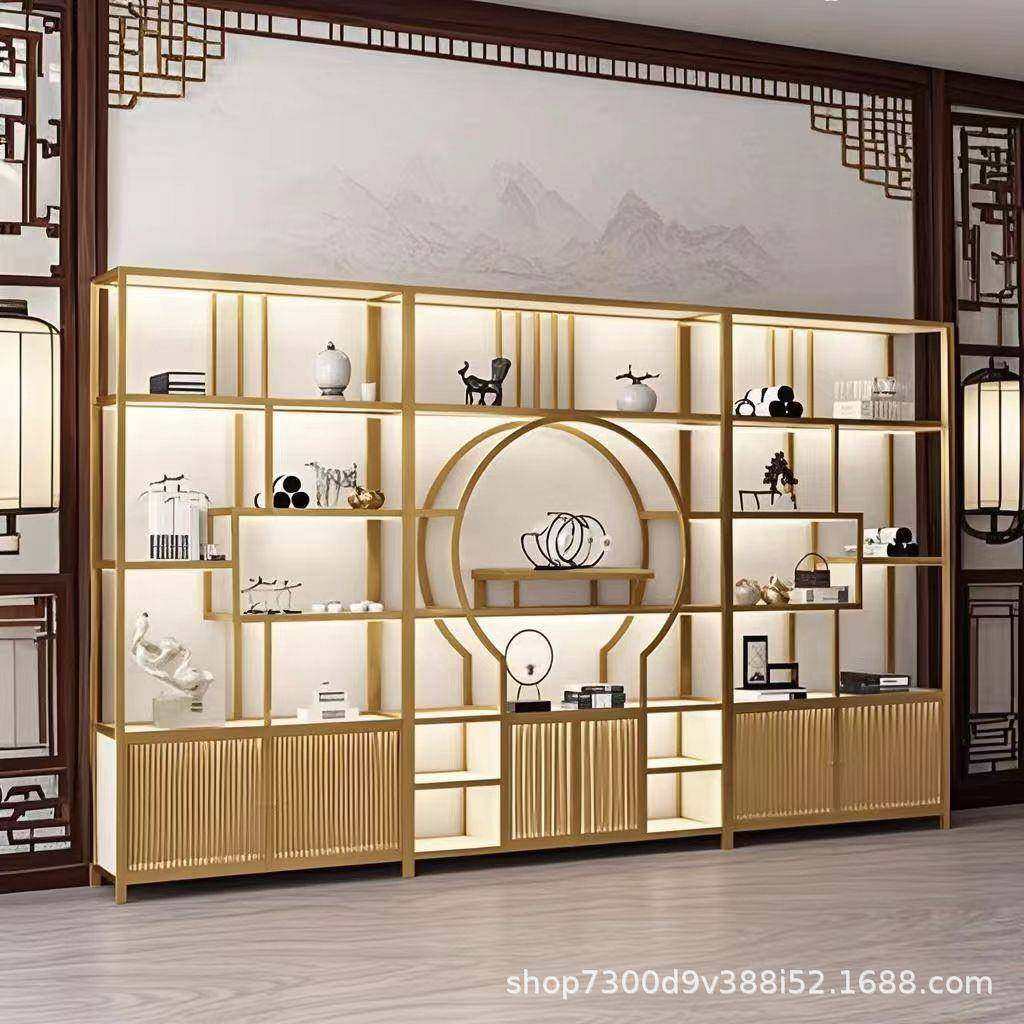 铁艺博古架装饰品摆件多宝阁架子茶室置物架现代茶柜茶叶展示柜