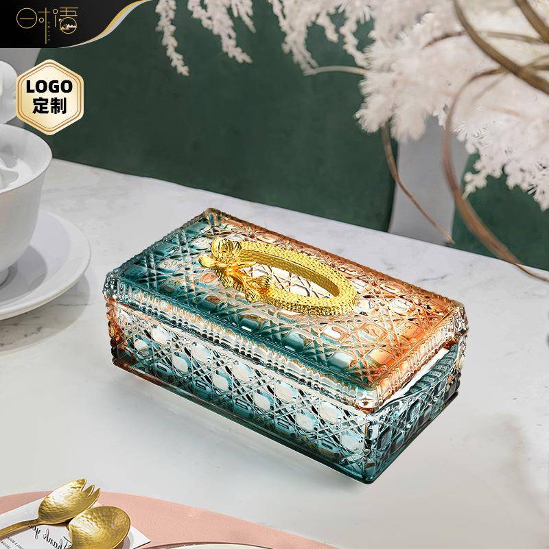 欧式高档水晶玻璃纸巾盒高端酒店家用抽纸盒餐巾纸收纳盒桌面摆件