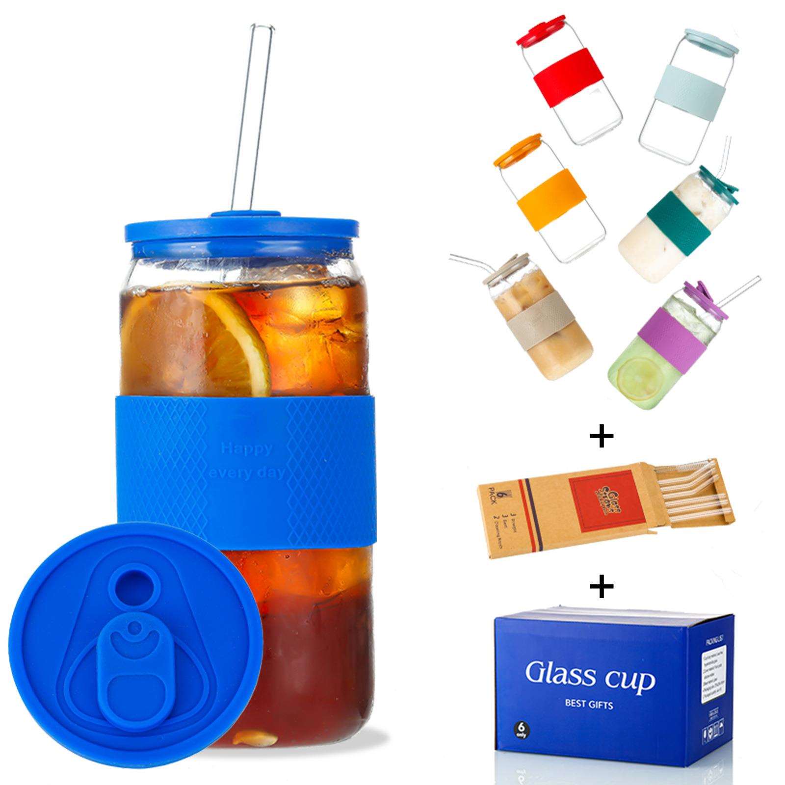 亚马逊爆款16oz可乐杯新款易拉罐 20oz玻璃梅森杯附盖子吸管套装