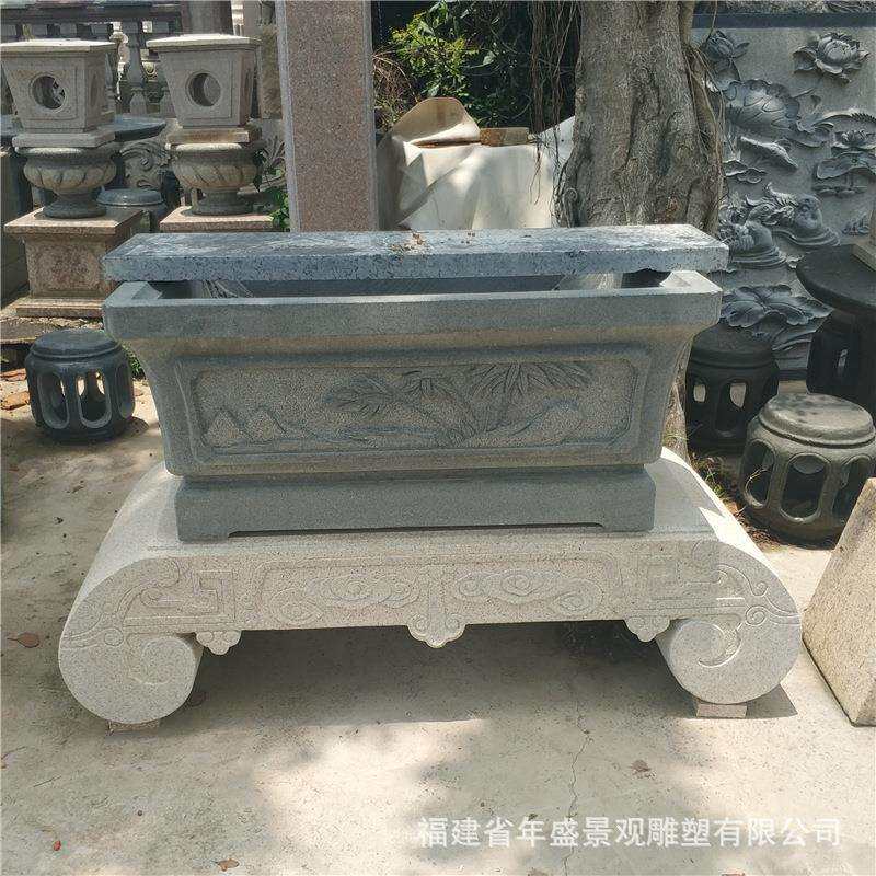 园艺石雕盆景架子现货厂家 青石仿古石雕 园林景观阳台花盆托架