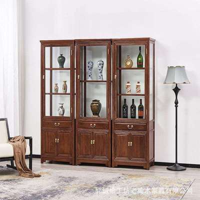 老榆木办公室文玩展示柜长方形落地式地柜榆木玻璃柜商店货架柜