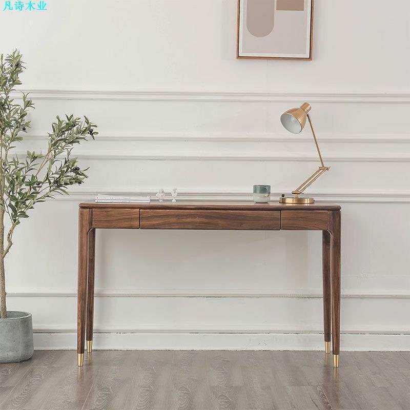 北欧黑胡桃木新中式条案简约现代实木供桌入户玄关案台樱桃木书桌