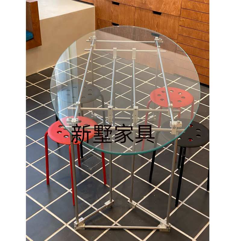 光轴金属椭圆玻桌北欧简约钢化玻璃餐桌家用小户型饭桌圆桌洽谈桌