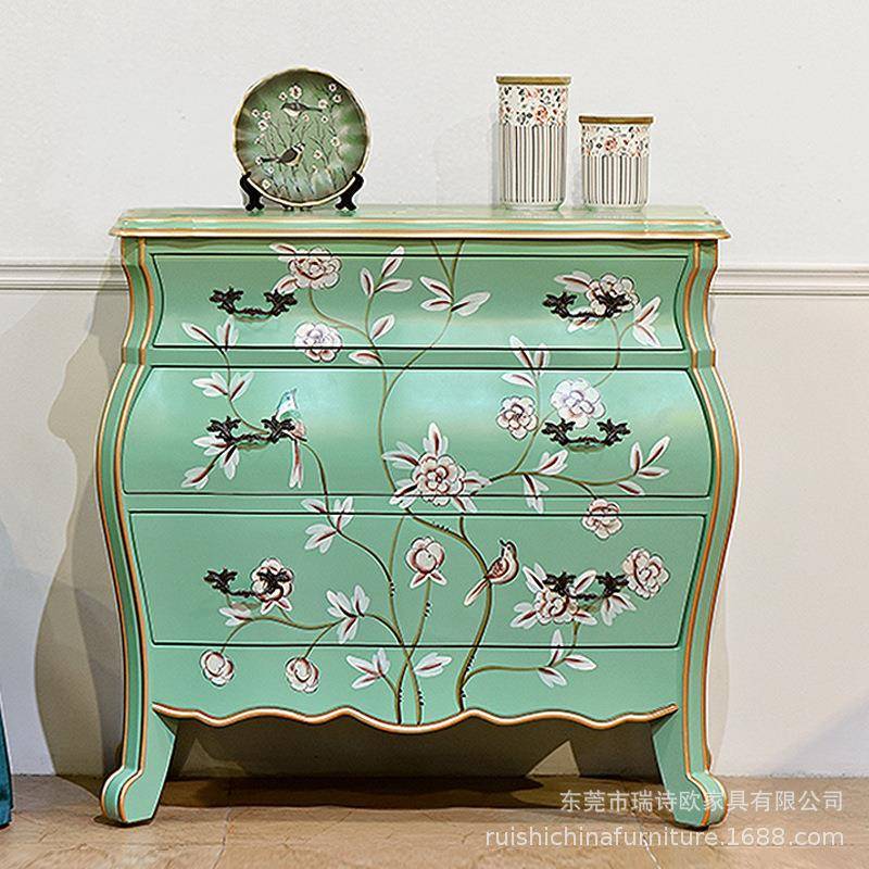 美式实木三斗卧室彩绘复古斗柜客厅收纳储物柜进门入户靠墙玄关柜