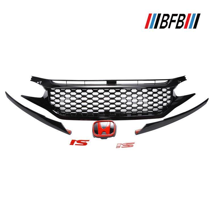 适用于本田十代思域STI款蜂窝亮黑中网改装 Type款亮黑前格栅中网