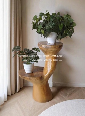 ?根雕花架实木摆件原木木墩香樟木盆景客厅置物架鱼缸装饰雕刻家