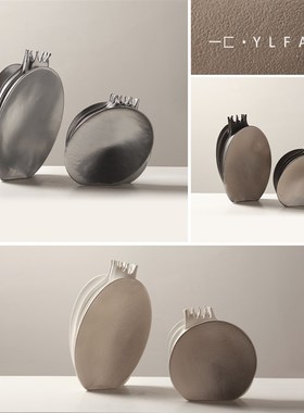 一匚现代北欧抽象手工陶瓷花器 样板间售楼Q处会所玄关艺术摆件