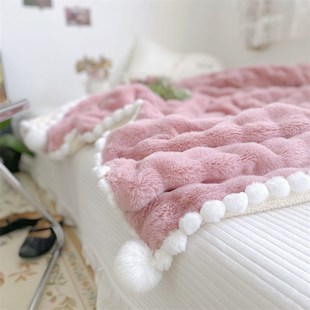 特别豆沙蜜糖毛毯冬季加厚盖毯高H级感兔兔绒小毯子沙发床上