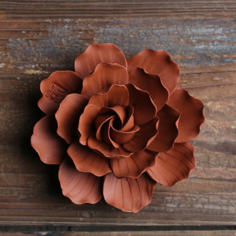 如合 潮州非物质文m化遗产纯手工朱泥莲花香插香座香炉陶瓷花摆件