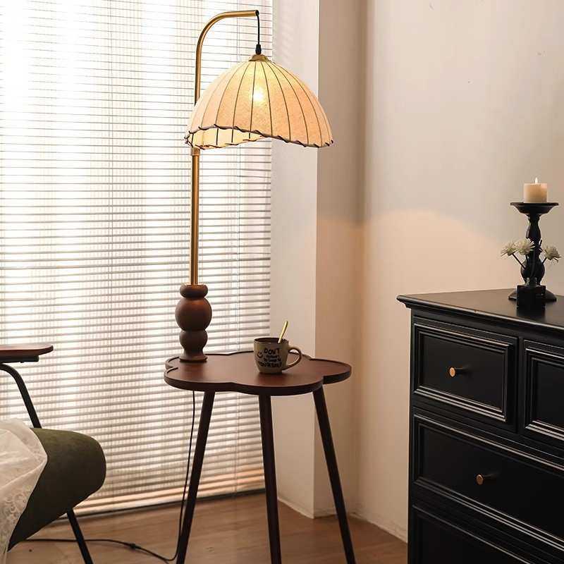 中古风落地灯客厅沙发旁卧室床头置物架一体可充电床头灯装饰灯具