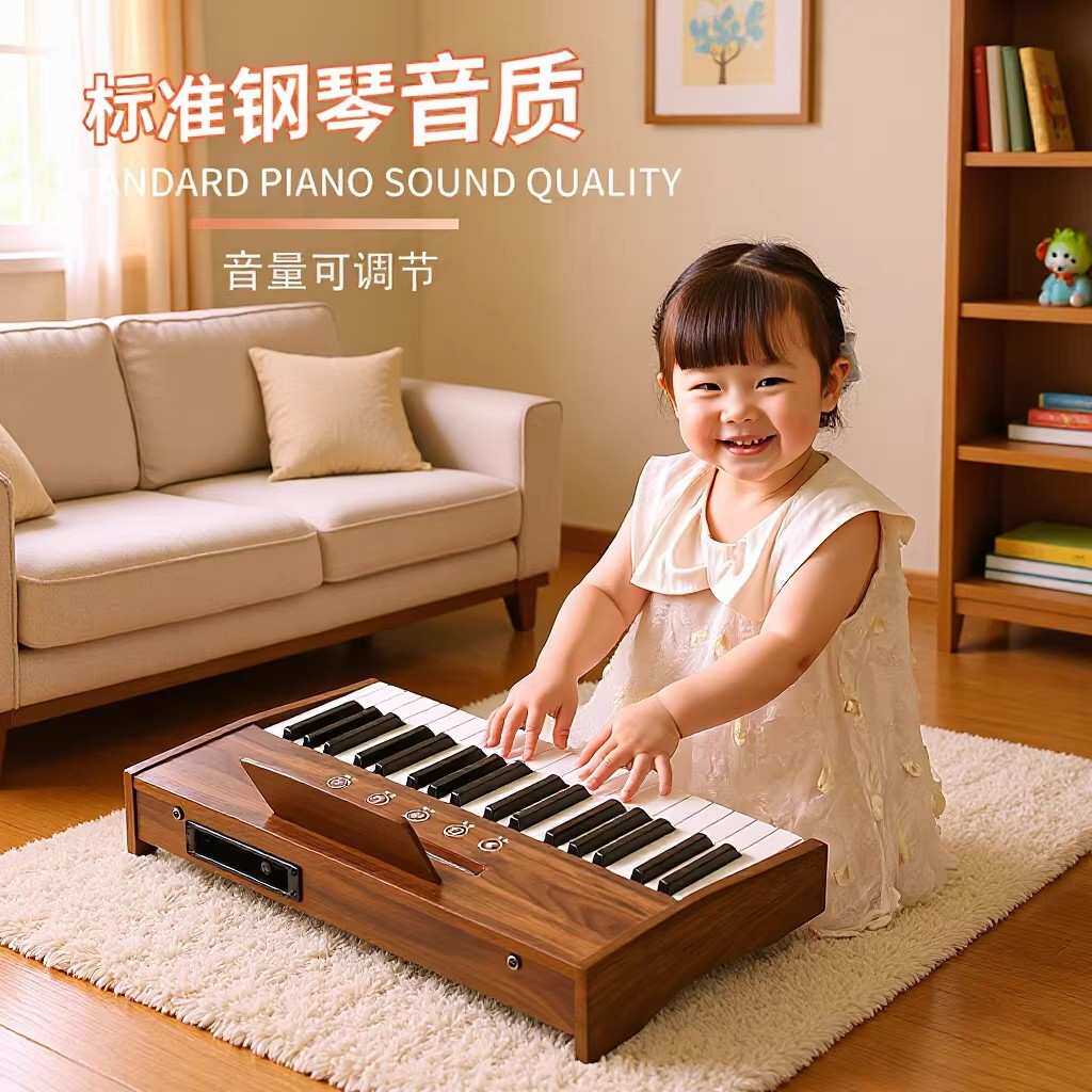 3-8岁亮灯跟弹小钢琴初学者启蒙钢琴触摸面板儿童木质电子琴37键