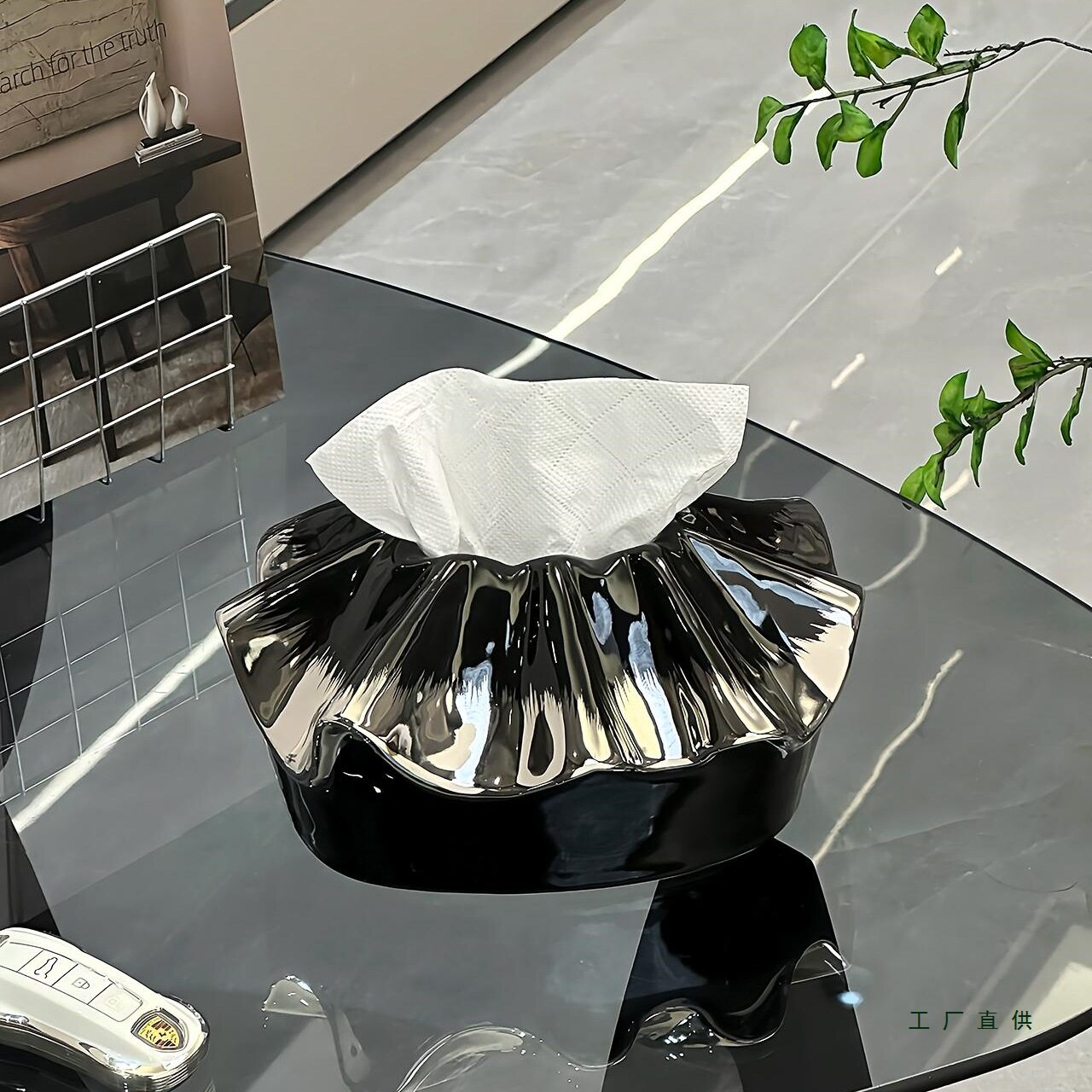 陶瓷花边包包纸巾盒客厅高级感轻奢抽纸盒创意设计感高档茶几摆件