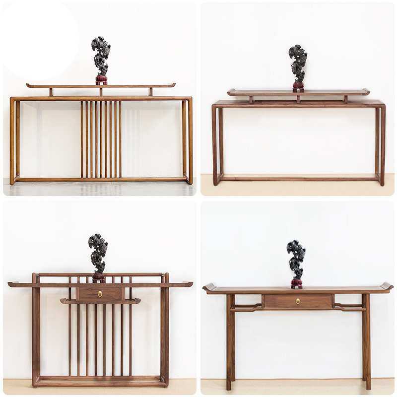 新中式黑胡桃全实木现代玄关桌老榆木条案仿古墙边柜案台禅意家具