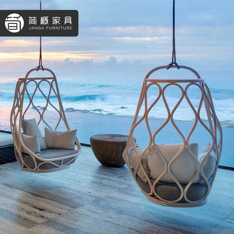 户外庭院花园秋千吊椅别墅露台藤编摇椅防水防晒阳台金属藤椅吊蓝