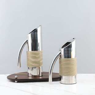 现代简约不锈钢马毛皮革冷水壶组合套装装饰摆件电视柜家居装饰品