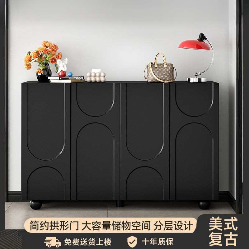 现代简约超薄鞋柜大容量玄关家用门口鞋架入户靠墙储物柜轻奢黑色