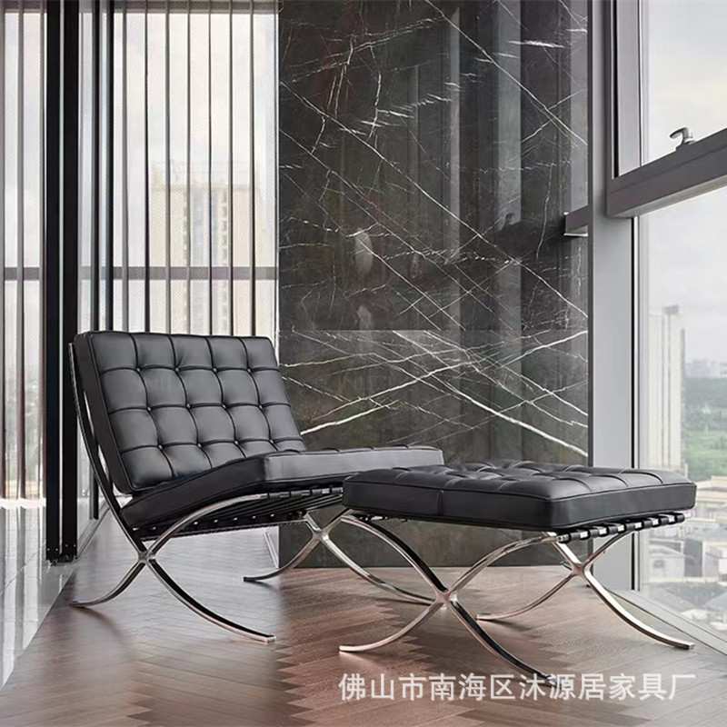 意大利设计师真皮休闲椅座椅巴塞罗那椅会客厅个性休闲椅拉扣躺椅