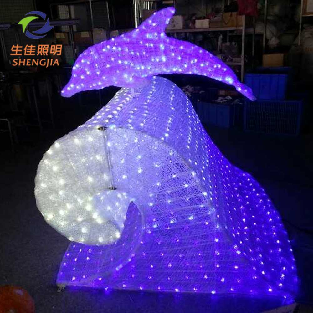 圣诞春节灯光美陈动物造型灯led滴胶海豚海洋生物景观灯装饰灯