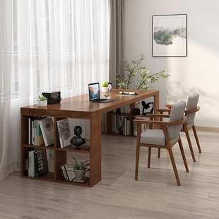 严选书房实木书桌书架一体家用北欧卧室台式电脑桌现代收纳写字台