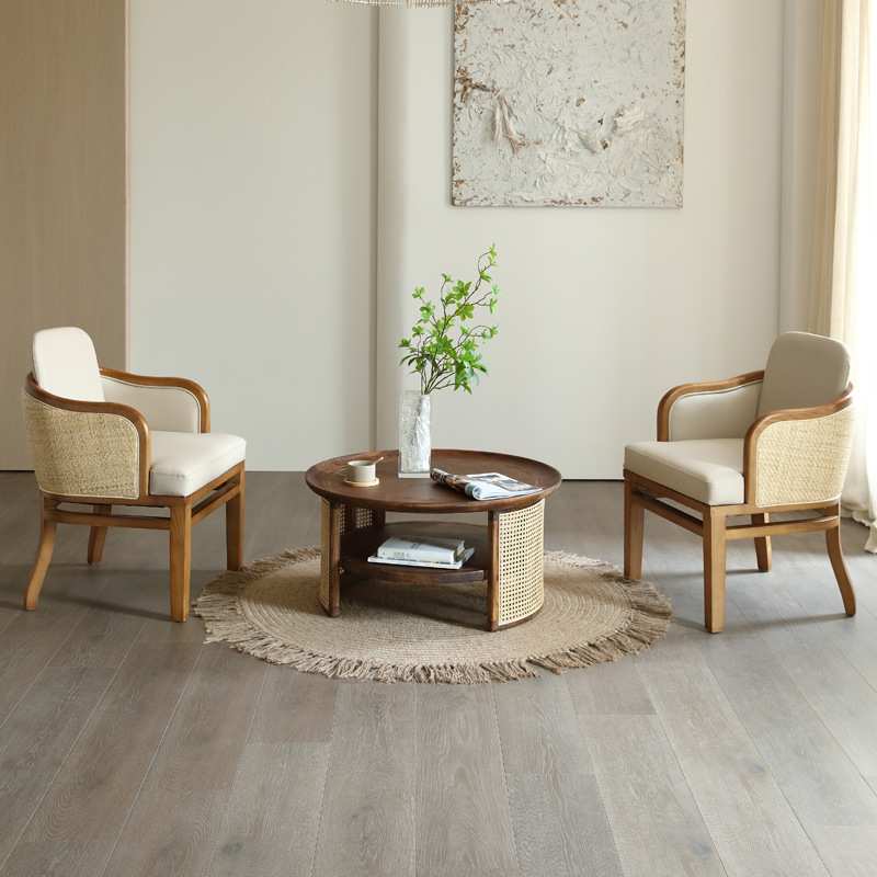 日式家用会客洽谈桌椅组合家用藤编休闲椅客厅实木沙发椅民宿酒店