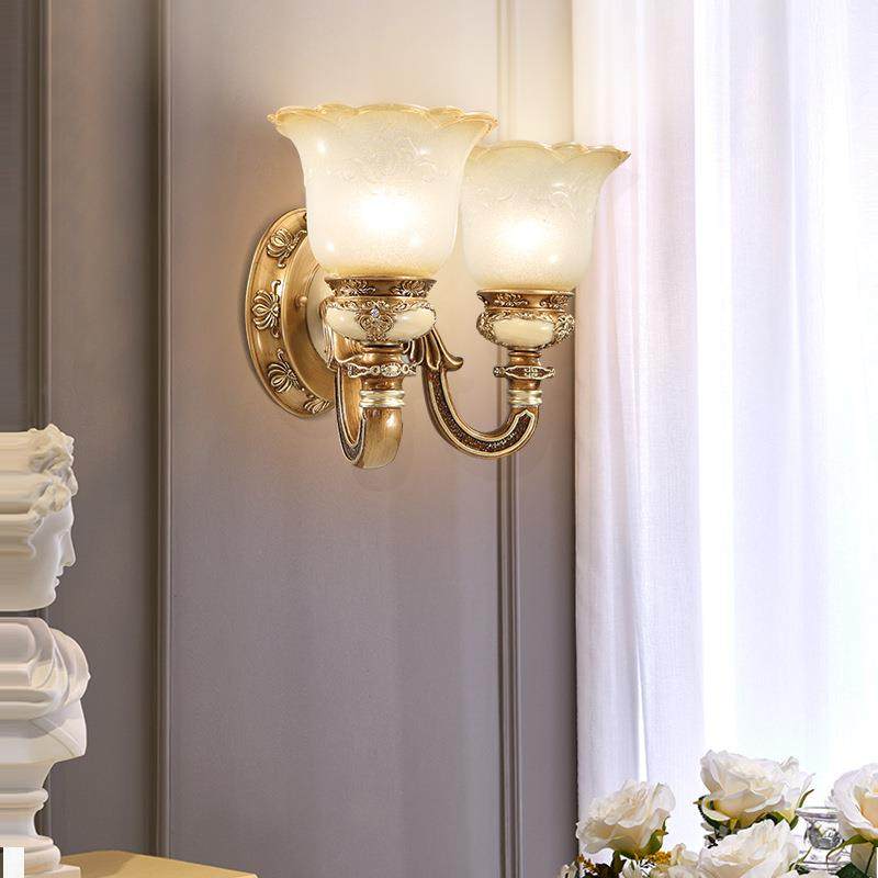 欧式复古大气单头双头铁艺简欧田园卧室床头灯美式客厅背景墙壁灯