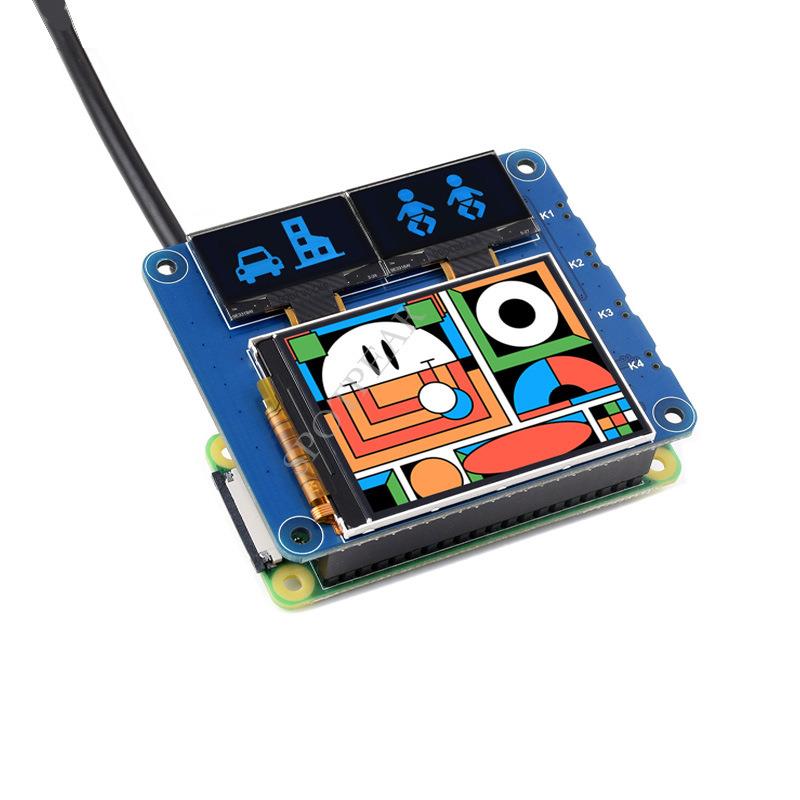 树莓派三联屏2寸LCD IPS显示屏 0.96寸蓝色OLED双副屏GPIO扩展板