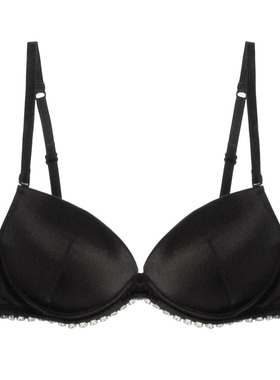 意大利YAM*高奢SILK真丝面料深V侧厚聚拢海绵杯文胸活动肩带黑色