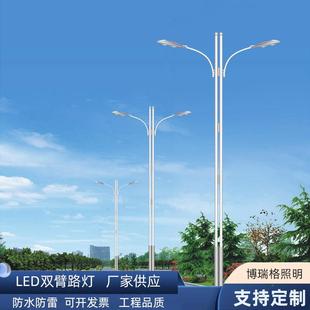 厂家供应LED市电双臂路灯新农村30W户外双臂双头LED7米8米路灯杆